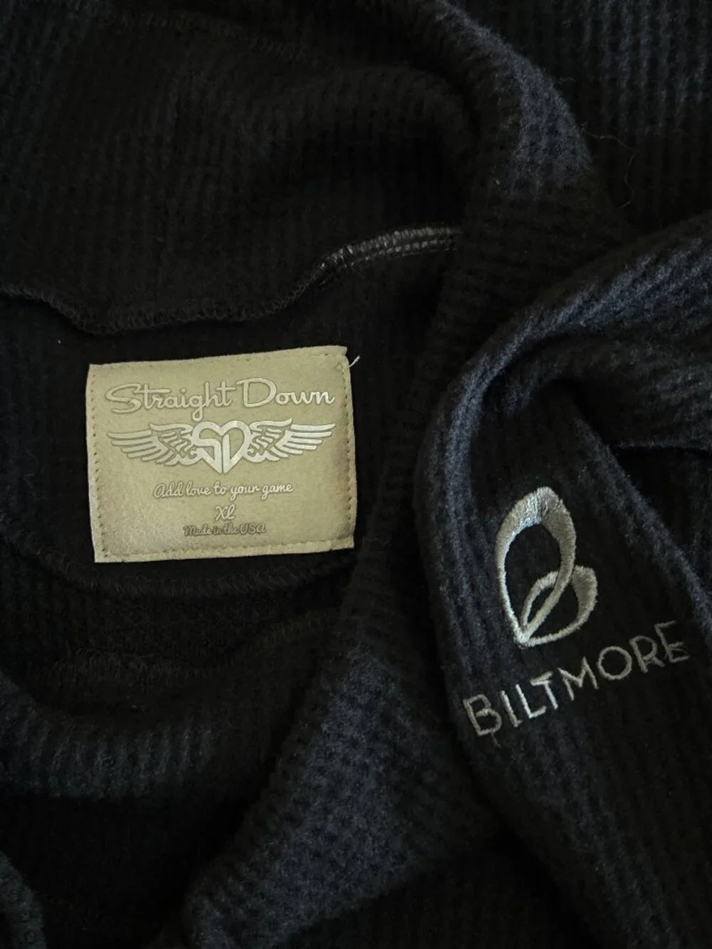 Straight Down sz XL black waffle knit Misty pullover with drawstring cowl neck - Picture 3 of 4